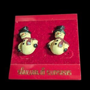 Snowman Christmas Earrings Festive Red & White Jewelry Cute Winter Holiday Theme